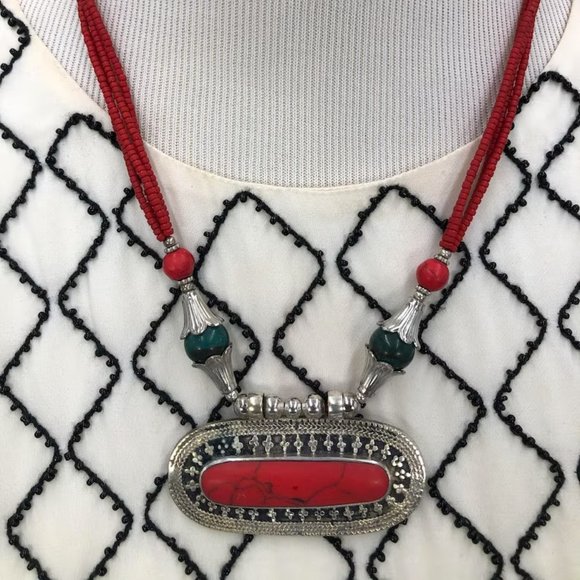 Afghan Tribal Stone Pendant Necklace, Handmade Afghan Jewelry, Pendant Necklace - Picture 1 of 10